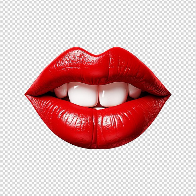 PSD female red lips cut out on transparent background