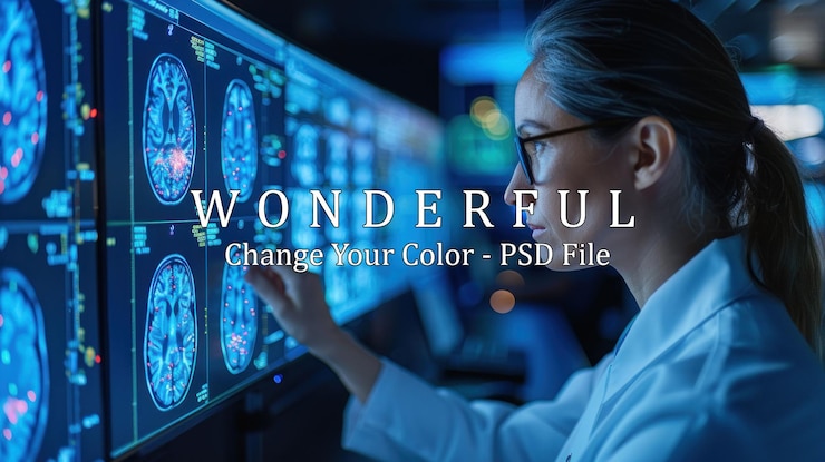 PSD female scientist analyzing brain scans
