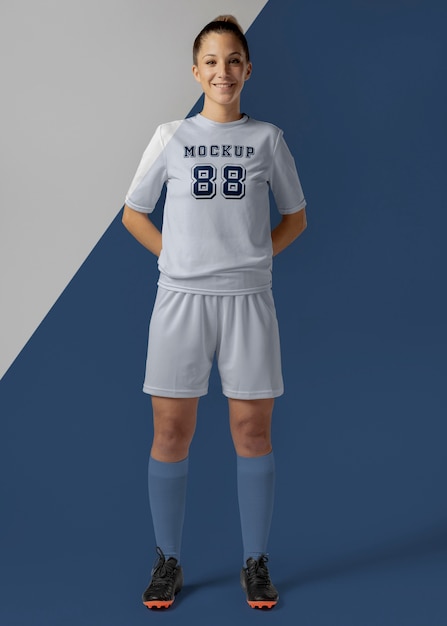 PSD female soccer player apparel mock-up