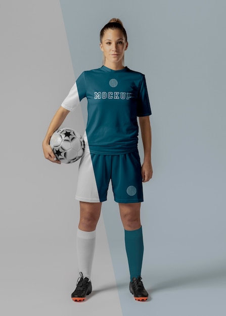 PSD female soccer player apparel mock-up