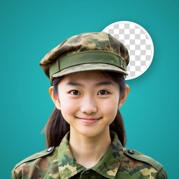 PSD a female soldier in a military uniform isolated on white background psd template