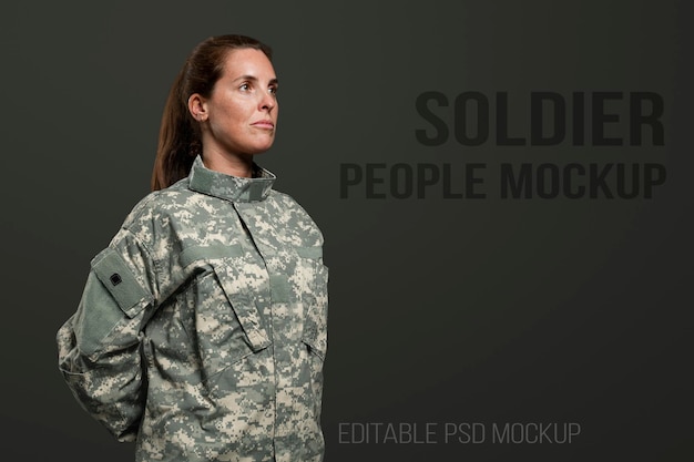 PSD female soldier mockup psd standing in at ease position