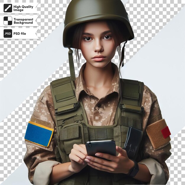 PSD a female soldier with a camo on her shoulder