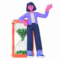 PSD female standing for time is money business pose 3d