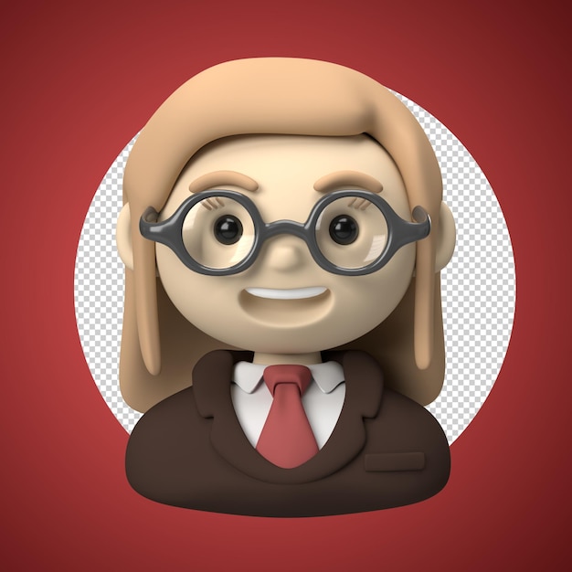 PSD female student geeks collage with glasses and coat 3d avatar