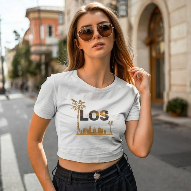 Female Wearing White Colour TShirt Editable Psd Mockup