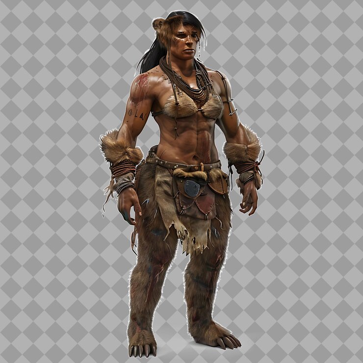 PSD female werebear native american mythology style creature wit isolated high quality character render