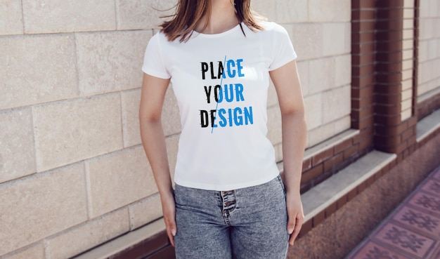 Female white tshirt mockup