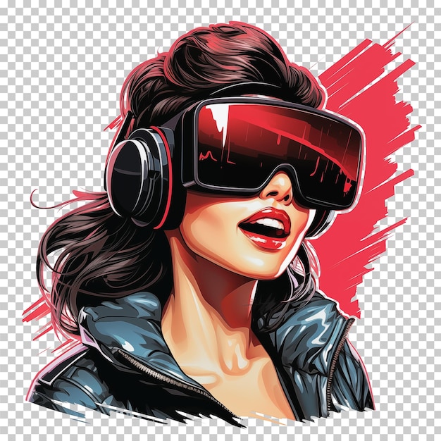 PSD illustrazione di un auricolare femminile con occhiali di realtà virtuale