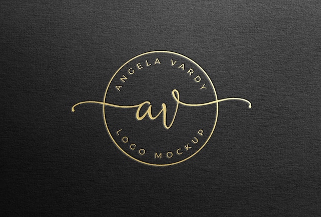 PSD feminine gold foil logo mockup on black grained paper