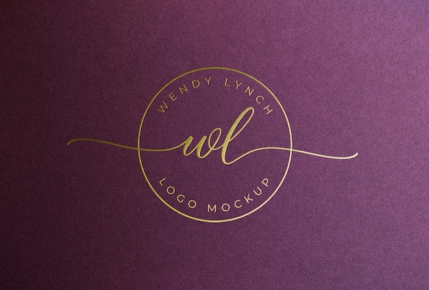 PSD feminine gold foil stamping logo mockup on purple paper