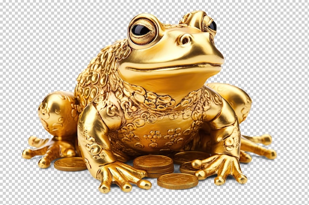 PSD feng shui golden frog with coins cut out on transparent