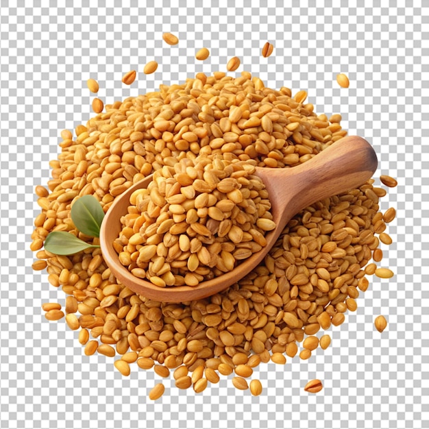 PSD fenugreek seeds with green leaves over white