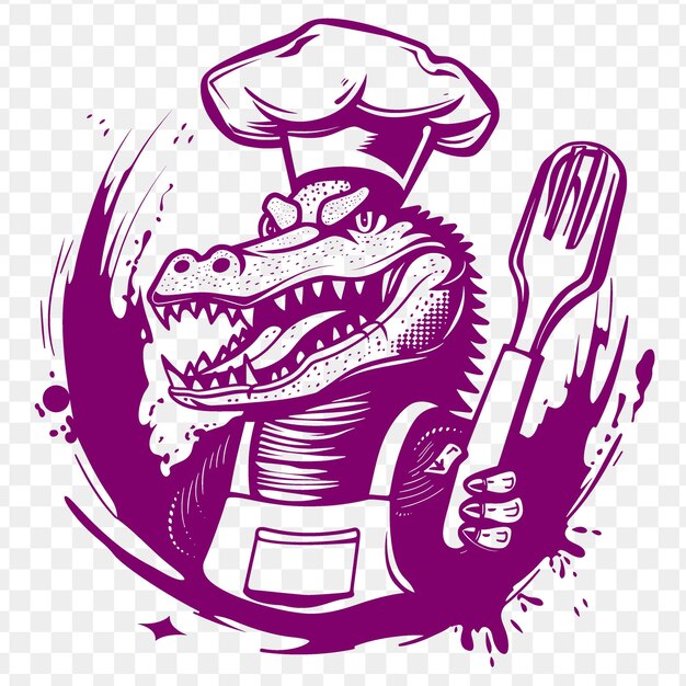 Ferocious alligator animal mascot logo with cajun chefs hat psd vector tshirt tattoo ink art