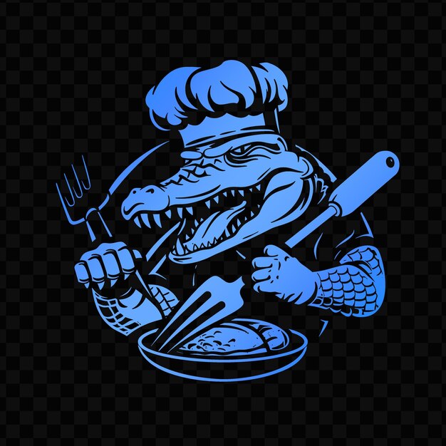 PSD ferocious alligator animal mascot logo with cajun chefs hat psd vector tshirt tattoo ink art