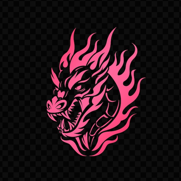 PSD logo della mascotte del drago feroce con fuoco e squame progettato w psd vector tshirt tattoo ink art