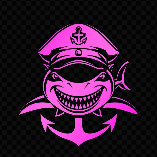 Ferocious shark animal mascot logo with naval captains hat a psd vector tshirt tattoo ink art