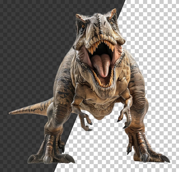 PSD ferocious tyrannosaurus rex roaring with open mouth on transparent background stock png