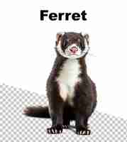 PSD a ferret sitting on a white background with the title ferret