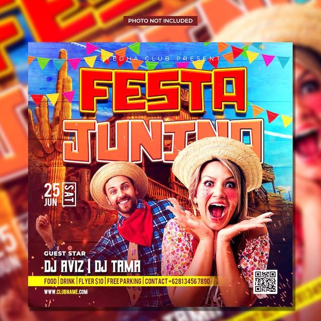 Флаер для вечеринки Festa junina пост в социальных сетях и веб-баннер