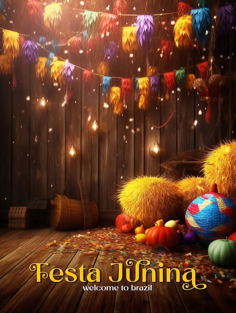 Festa junina party celebration poster design con elementi decorativi