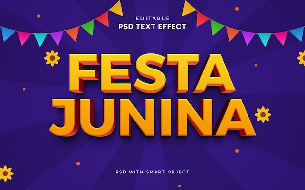Текстовый эффект Festa Junina с декорацией партийного флага