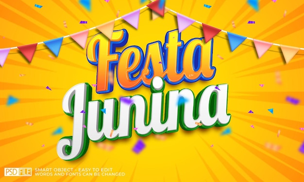 Текстовый эффект Festa junina с партийными флагами