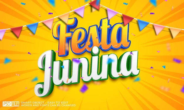 파티 플래그가 있는 Festa Junina 텍스트 효과