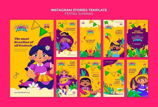 PSD design del modello di storie di instagram di festas juninas