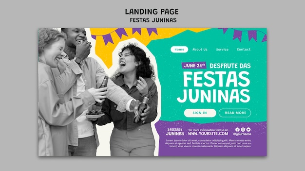 Шаблон целевой страницы Festas juninas в стиле вырезки из бумаги