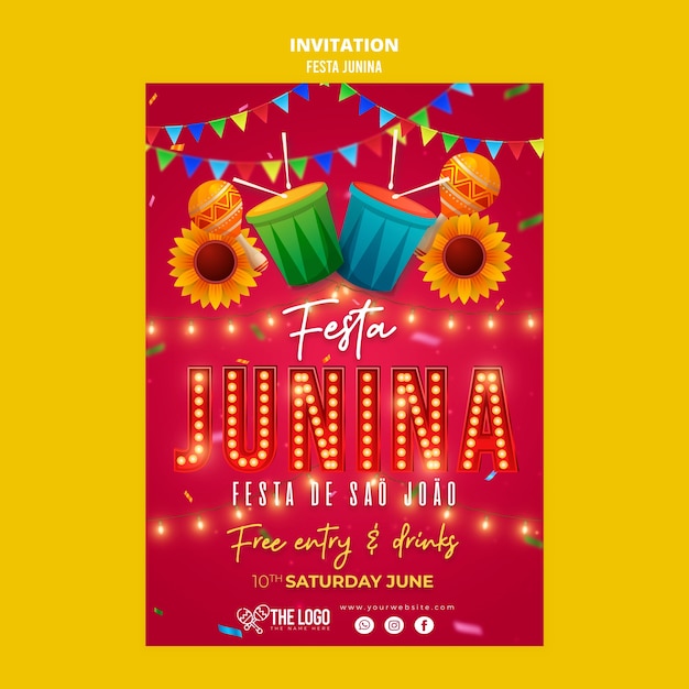 Festas juninas viering uitnodiging sjabloon