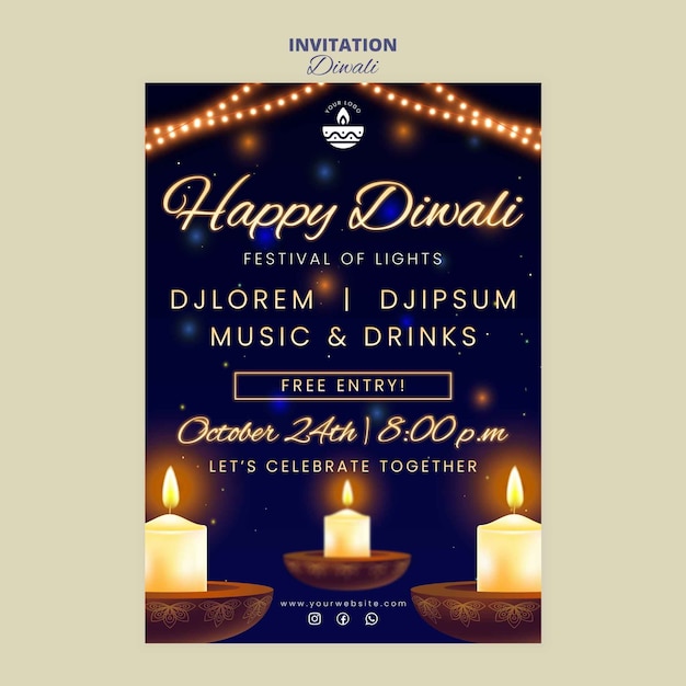 PSD festival of lights celebration invitation template