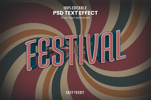 PSD festival old vintage retro style bold 3d text effect