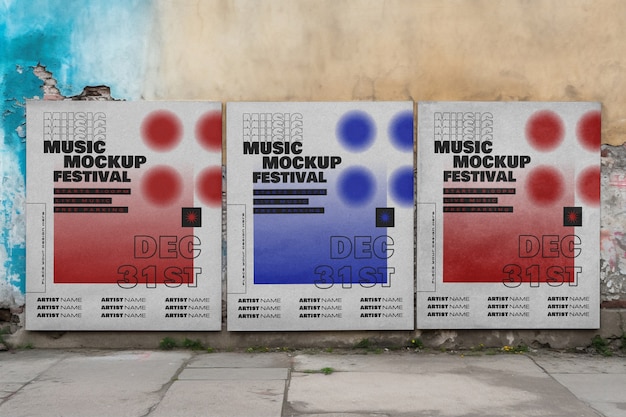 PSD festival poster mockup op straat