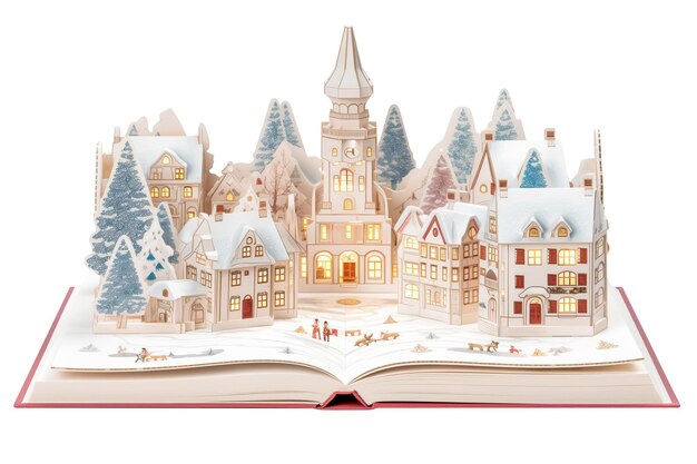 PSD festive 3d pop up book śnieżny świąteczny krajobraz miejski