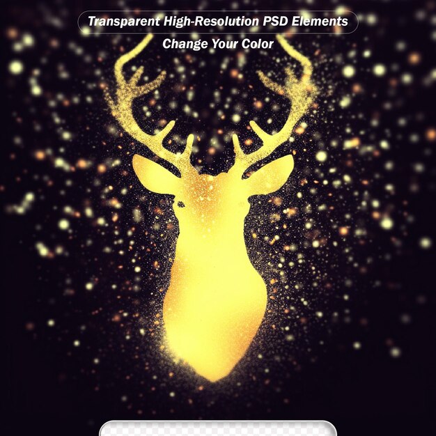 PSD festive background with glittery gold deer head