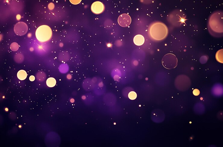 PSD festive blue purple golden luminous background with colorful lights bokeh