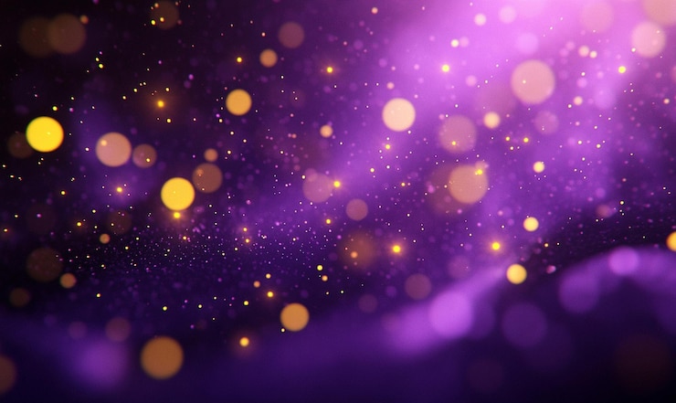 PSD festive blue purple golden luminous background with colorful lights bokeh