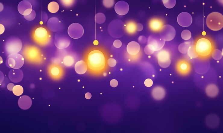 PSD festive blue purple golden luminous background with colorful lights bokeh