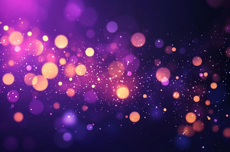 PSD festive blue purple golden luminous background with colorful lights bokeh