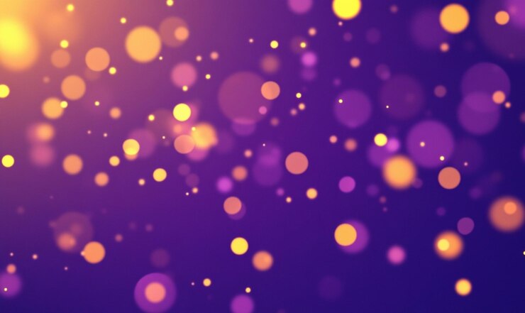 PSD festive blue purple golden luminous background with colorful lights bokeh