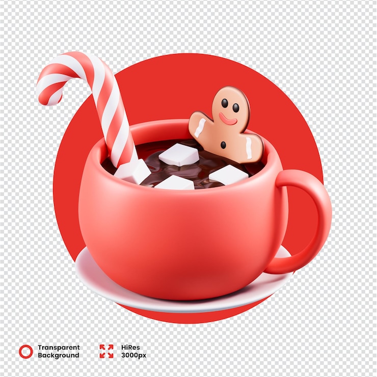 PSD festive christmas hot chocolate with gingerbread man 3d icon