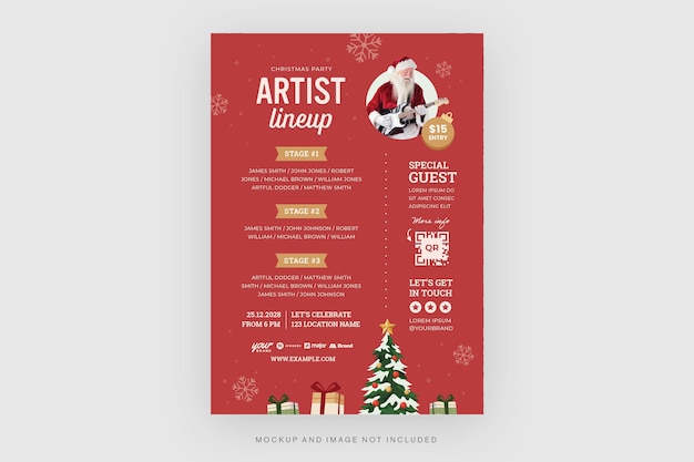 Festive christmas music lineup flyer template in psd