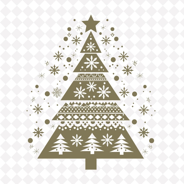 PSD Праздничное рождественское дерево народное искусство с орнаментом патт png контурная рамка на чистом фоне коллекция