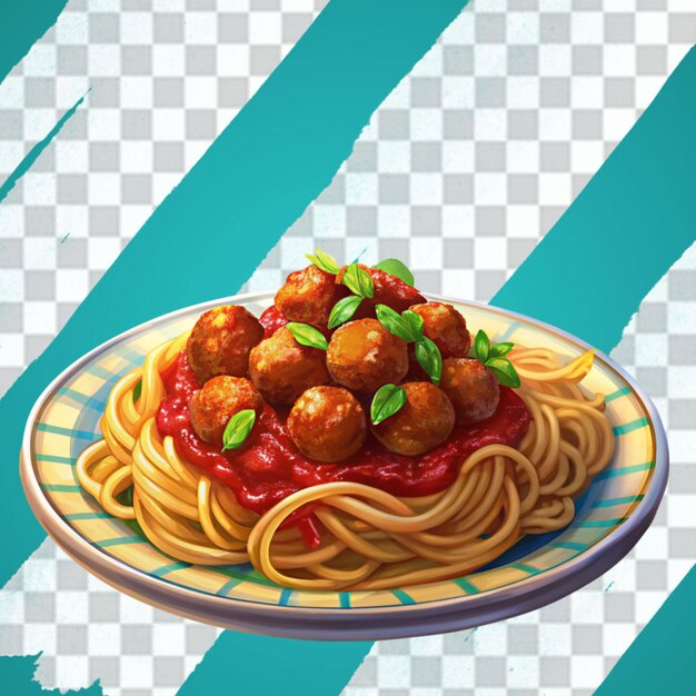 PSD festive and colorful plate of spaghetti and meatballs