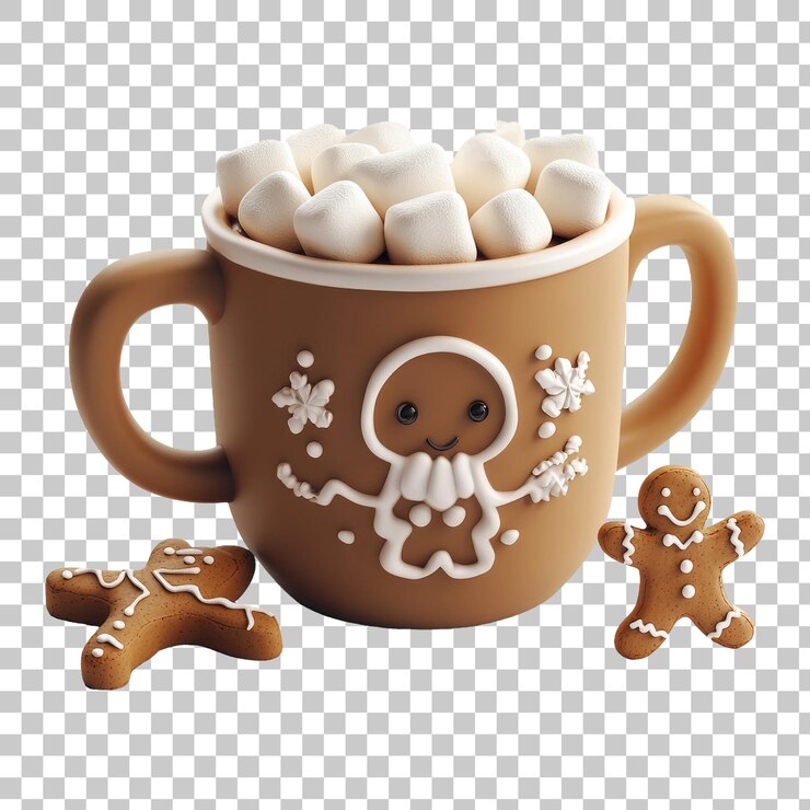 PSD festive gingerbread hot chocolate with marshmallows in cute mug