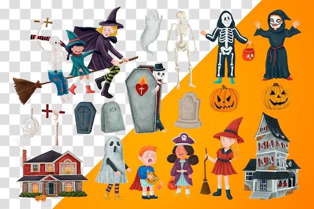 Festive Halloween png sticker schattig set transparante achtergrond