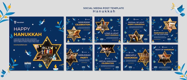 PSD festive hanukkah social media posts