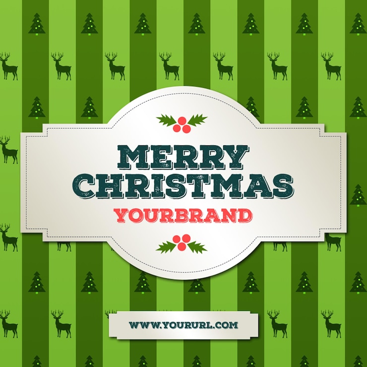 PSD festive holiday greeting merry christmas with deer and trees