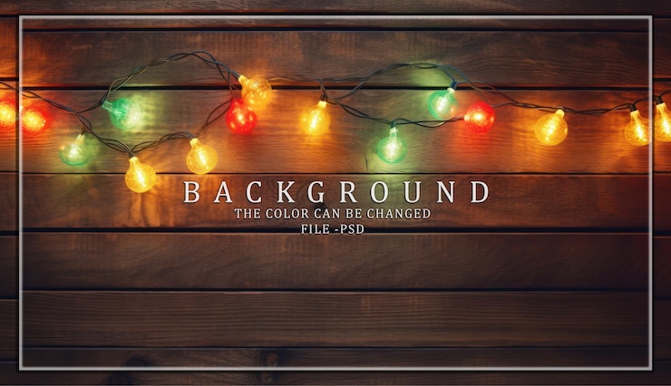 PSD festive lights adorn rustic wooden wall